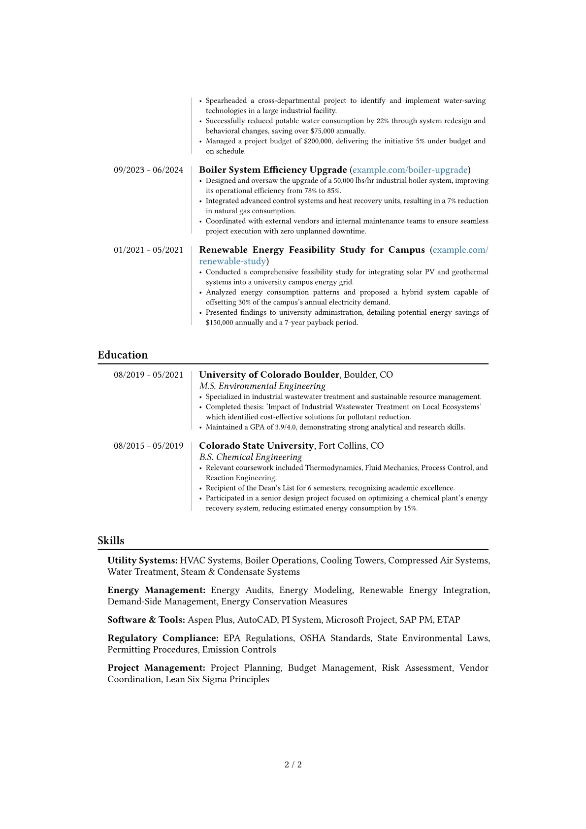 Utility Engineer resume example, Career changer, page 2