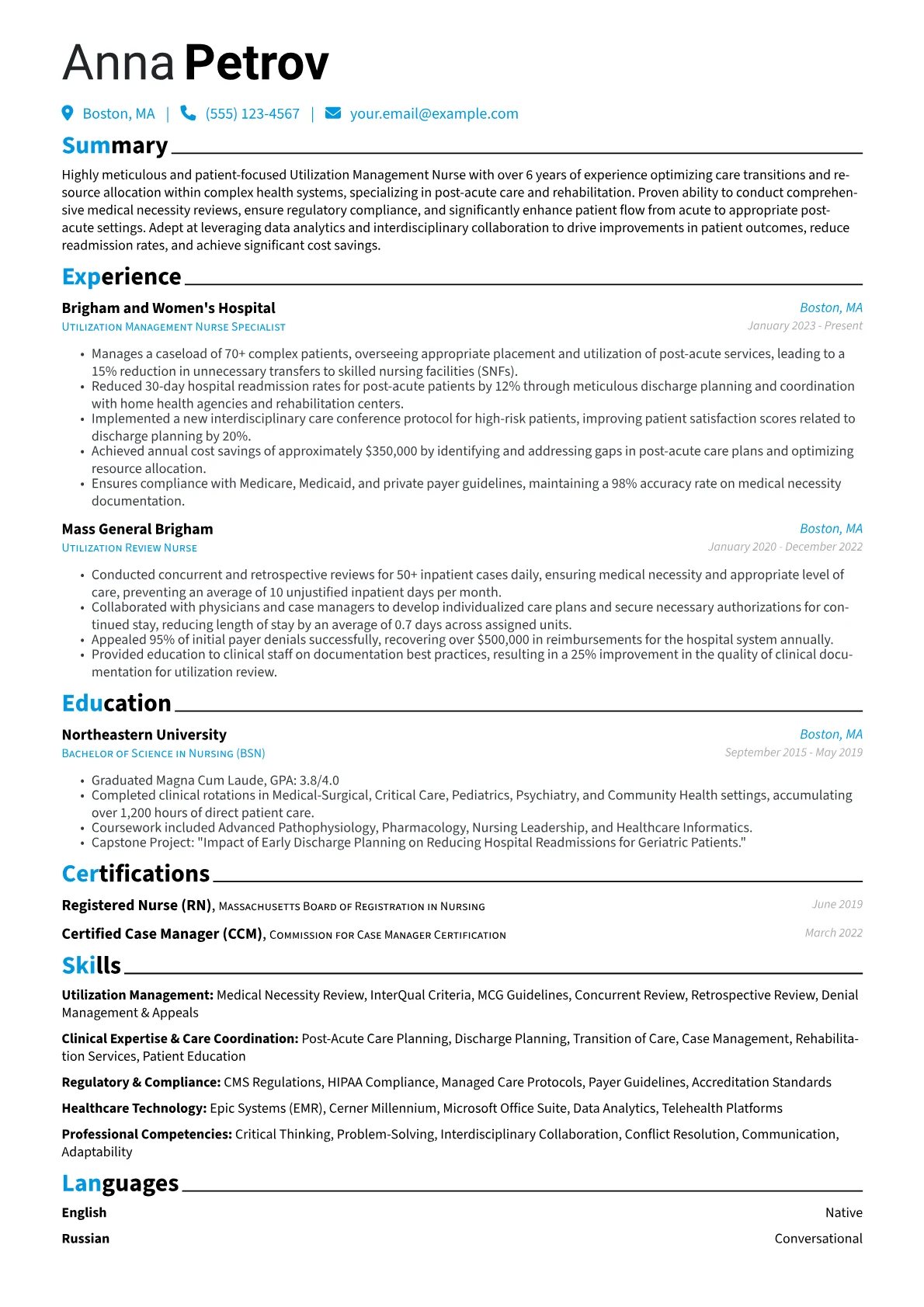 Utilization Management Nurse resume example, Utilization Management, page 1