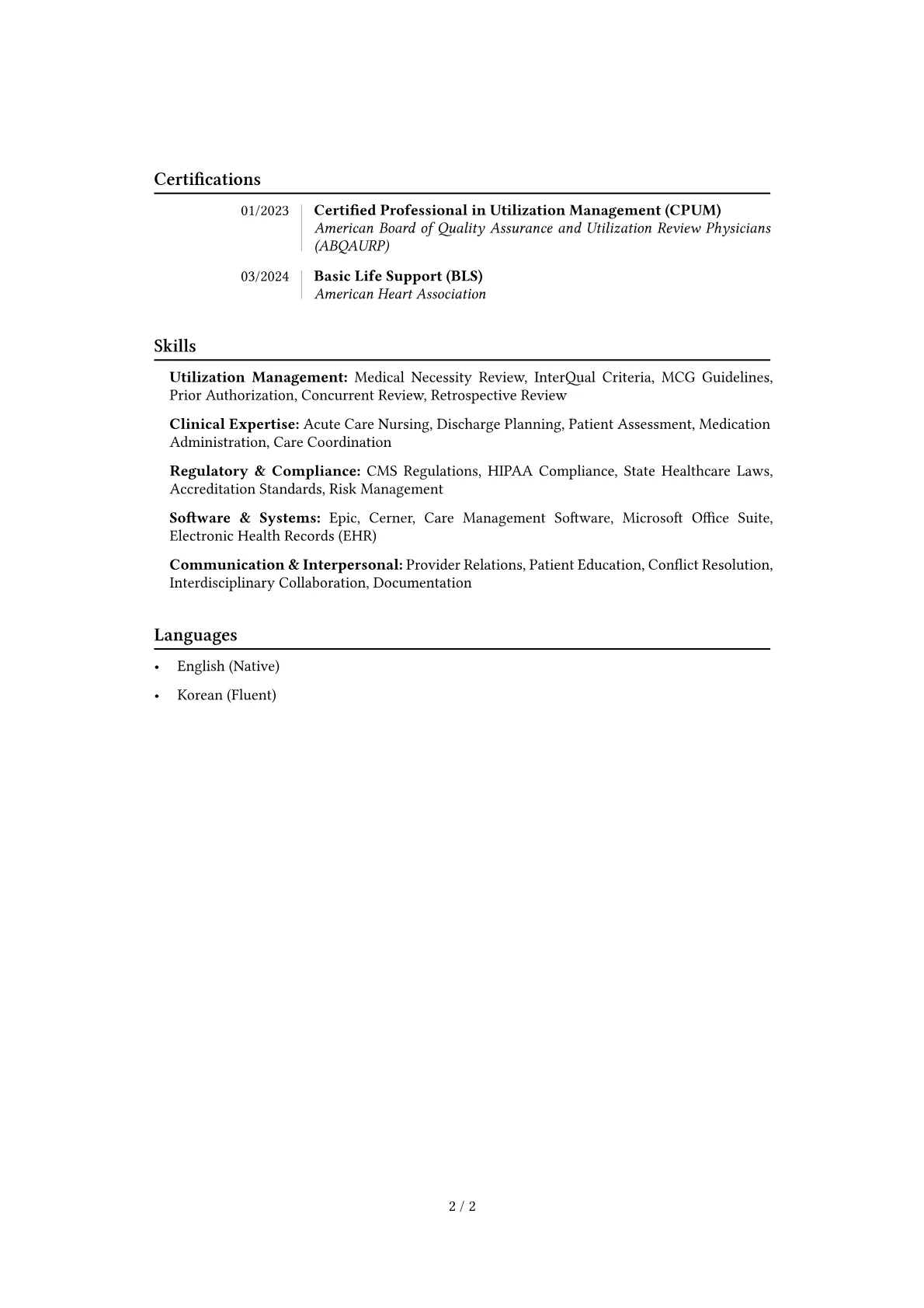Utilization Management Nurse resume example, Career changer, page 2