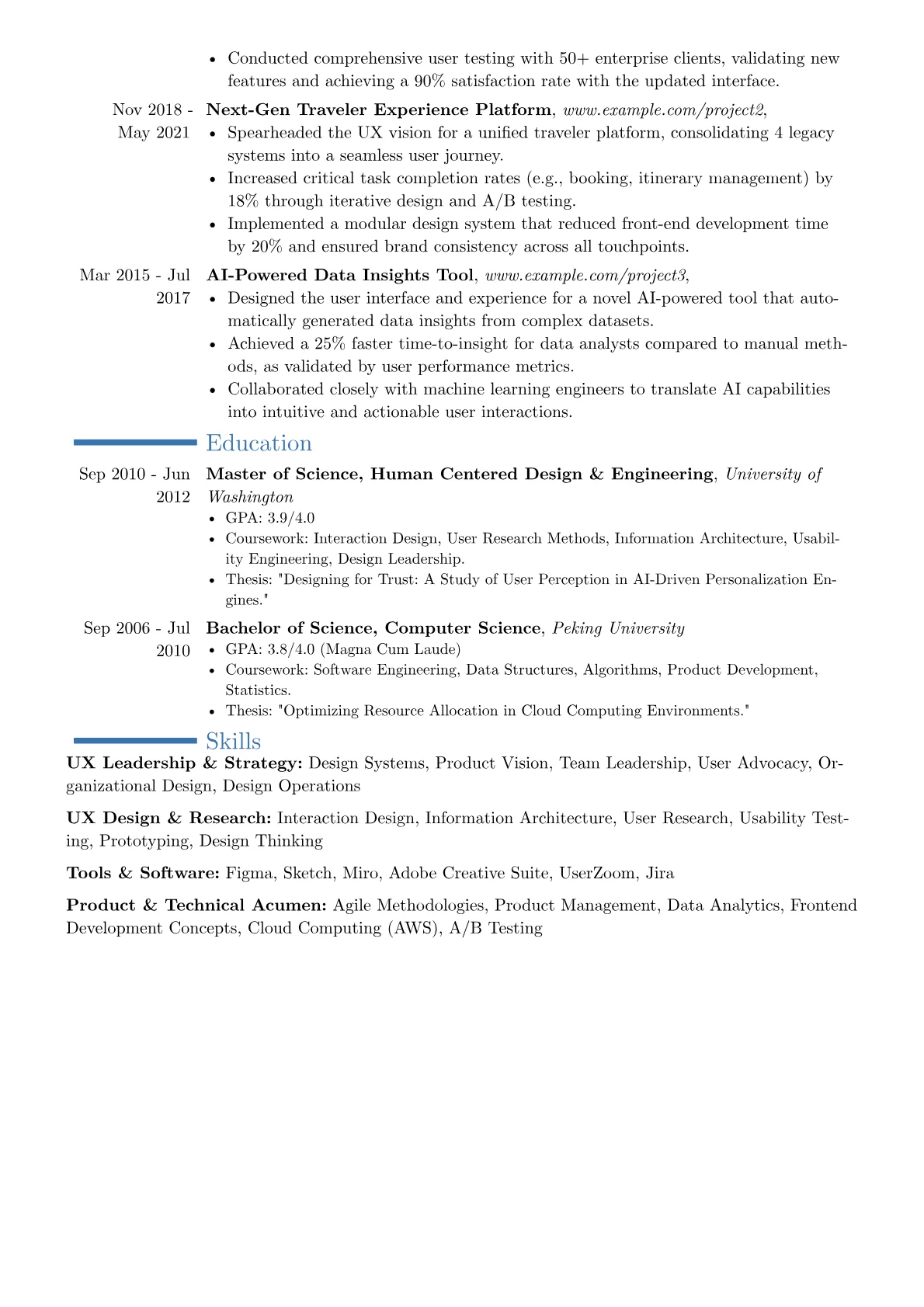 UX Director resume example, Career changer, page 2