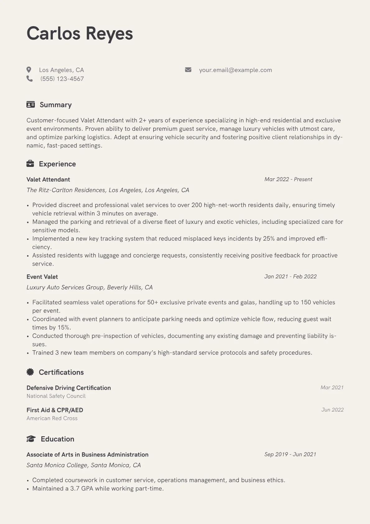 Valet Attendant version - Page 1