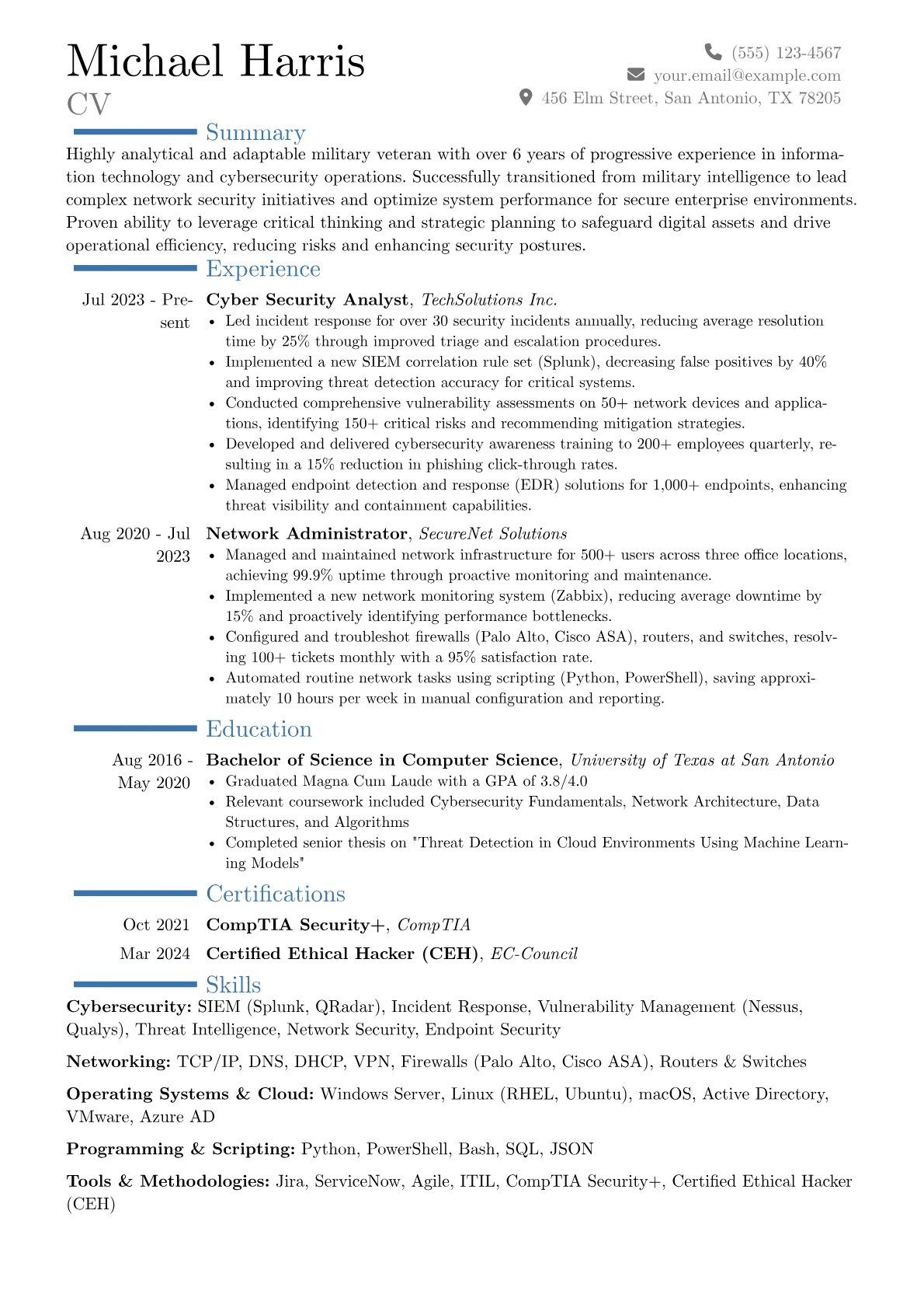 Veteran resume example, Career changer, page 1
