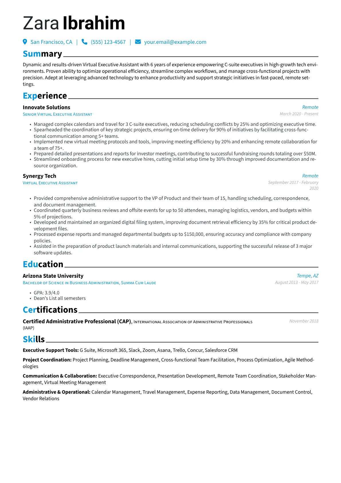 Executive Support Tools version - Page 1