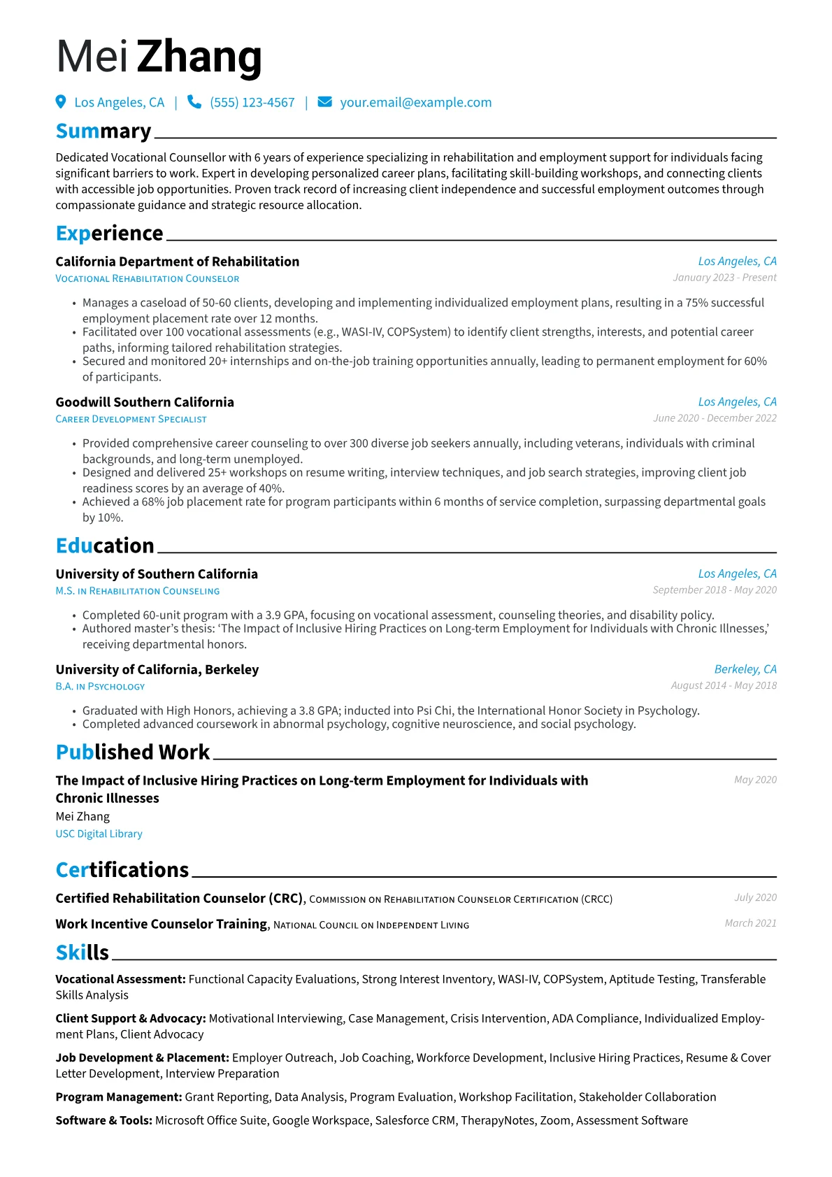 Vocational Counsellor resume example, Vocational Counsellor, page 1