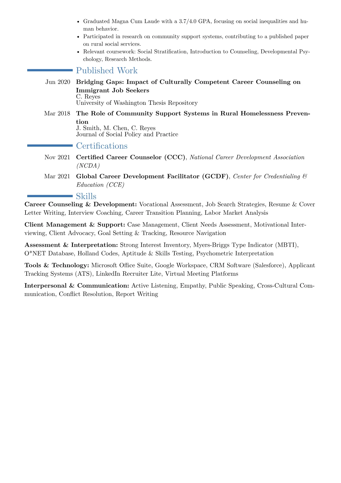 Vocational Counsellor resume example, Career changer, page 2