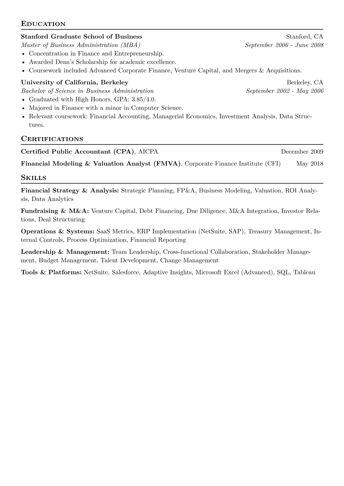 VP Finance resume example, VP Finance - High-Growth, page 2