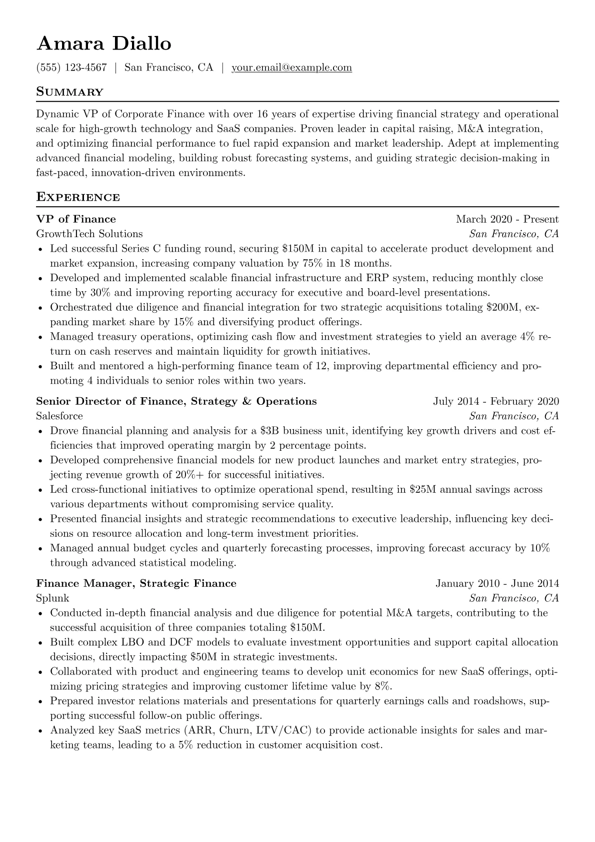 Tech & SaaS Finance Leader version - Page 1