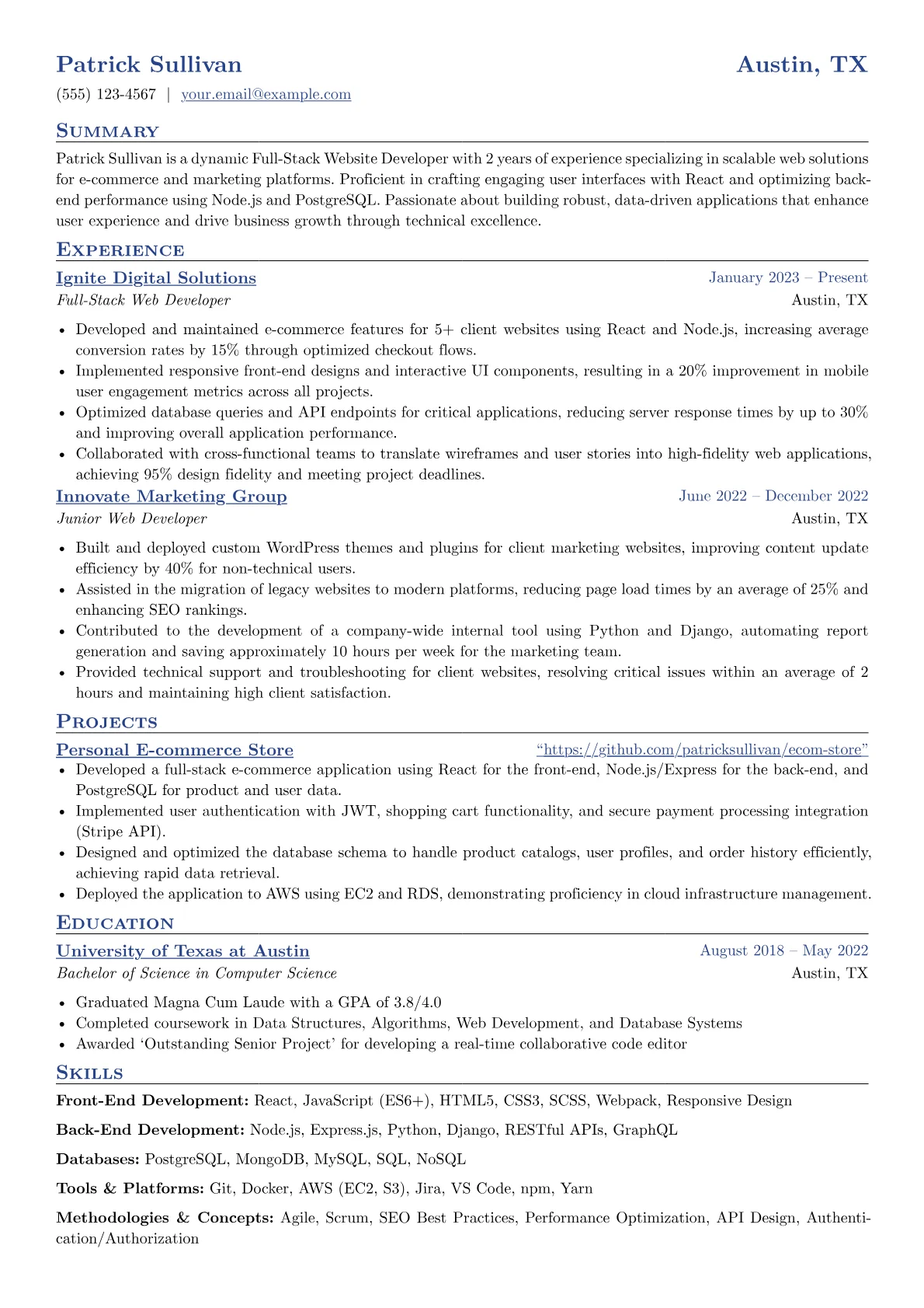 Website Developer version - Page 1