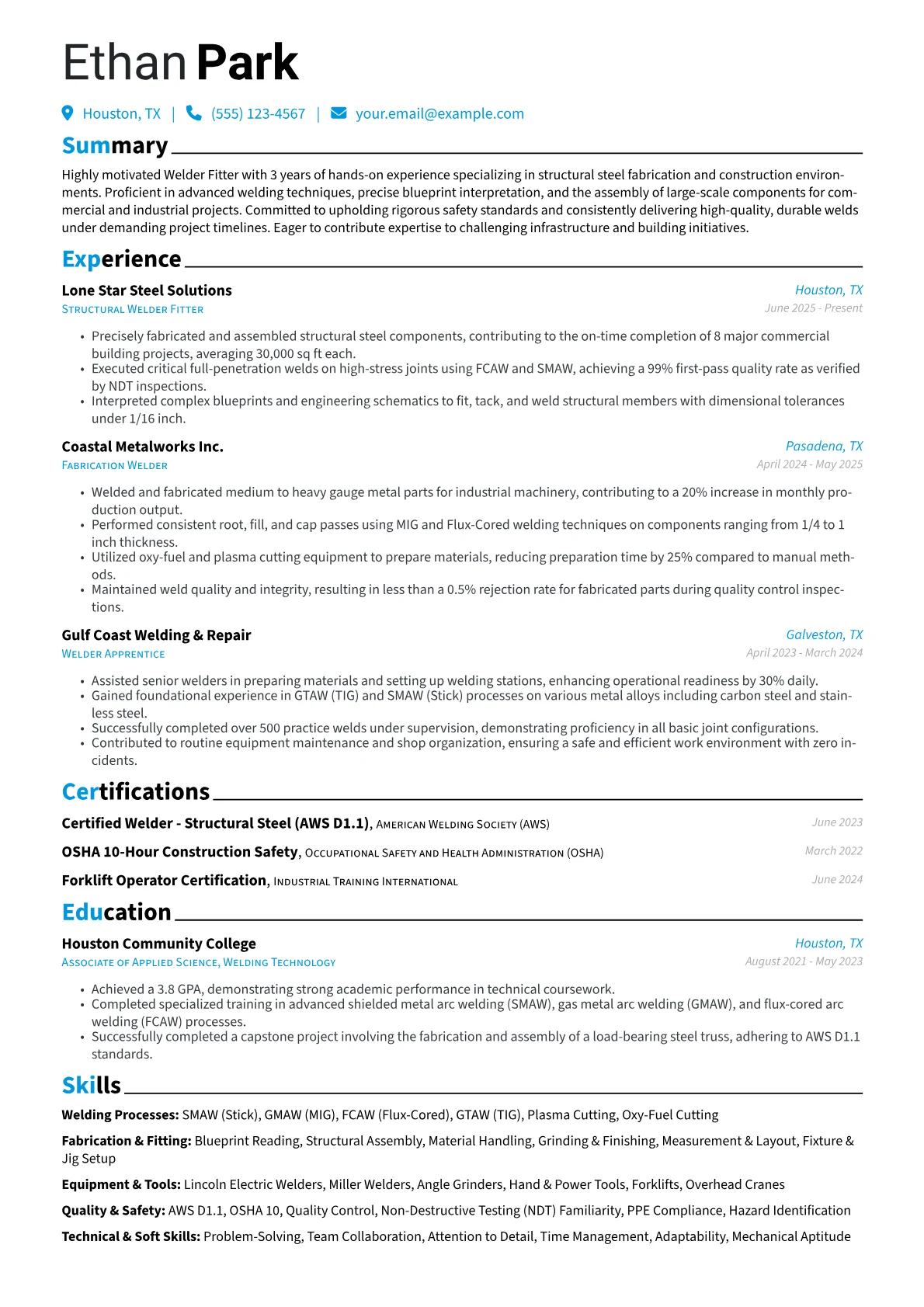 Welder Fitter resume example, Welder Fitter - Structural, page 1