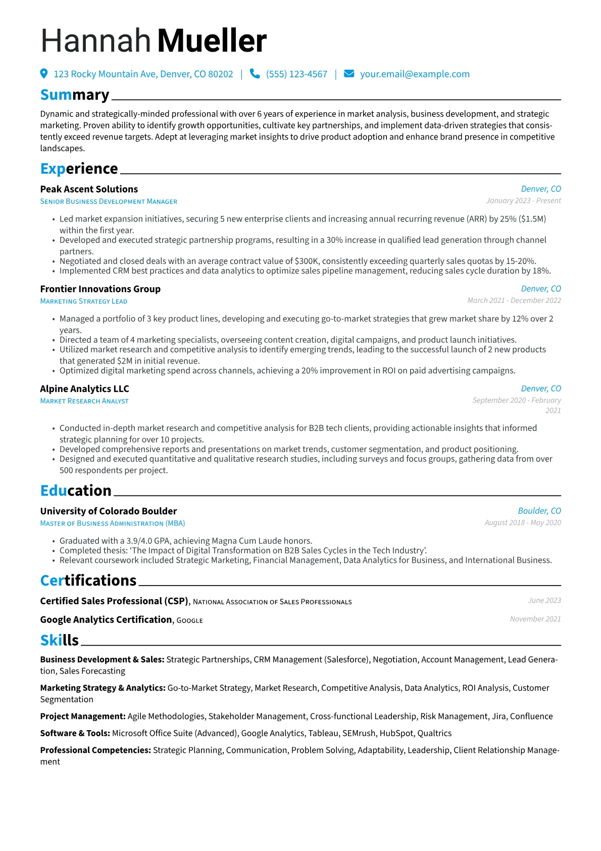 White Collar resume example, Business Development, page 1