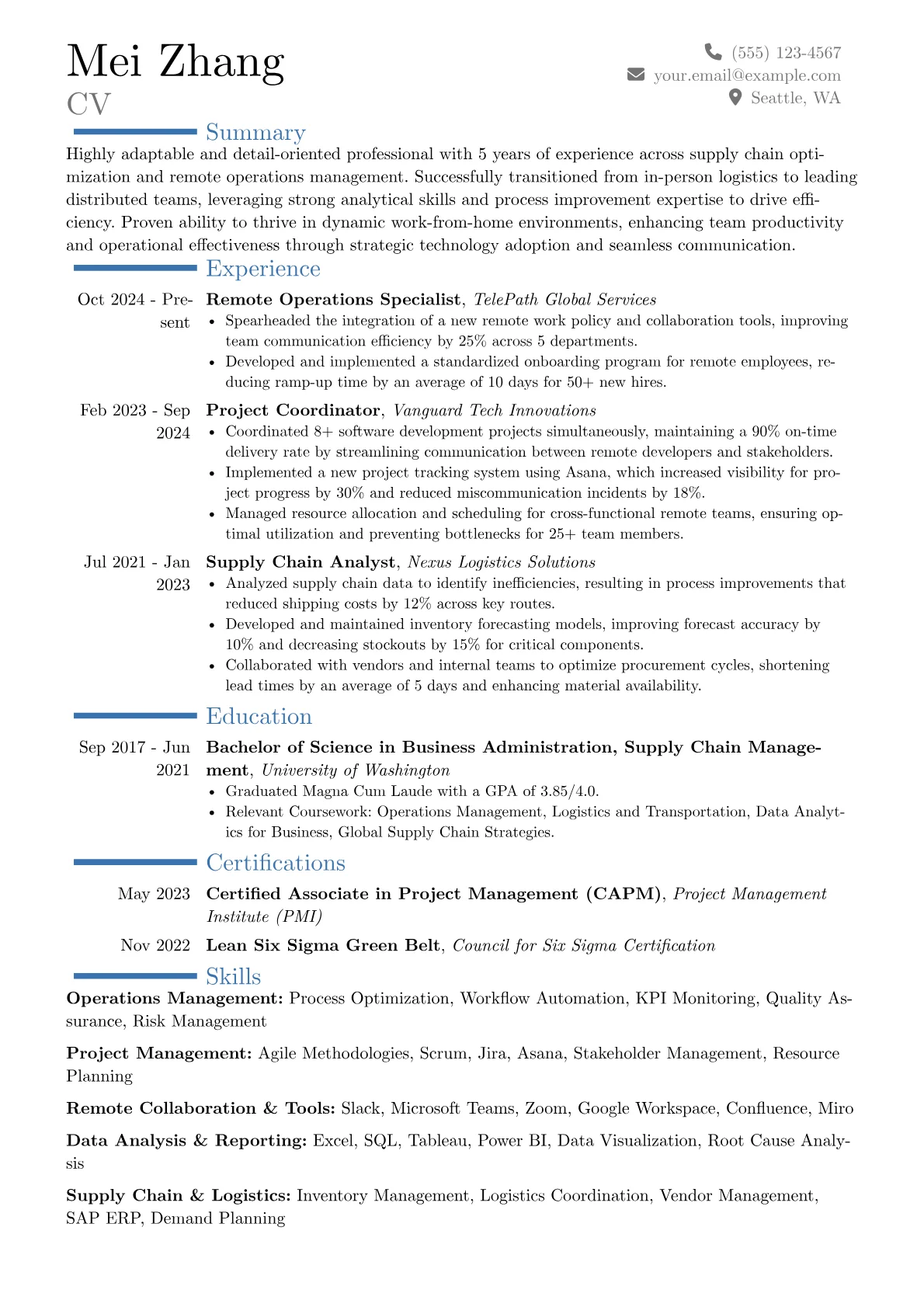Work From Home resume example, Career changer, page 1