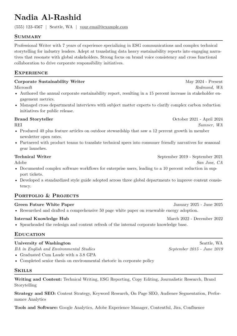 Writer Resume Examples + Free Template (2026)