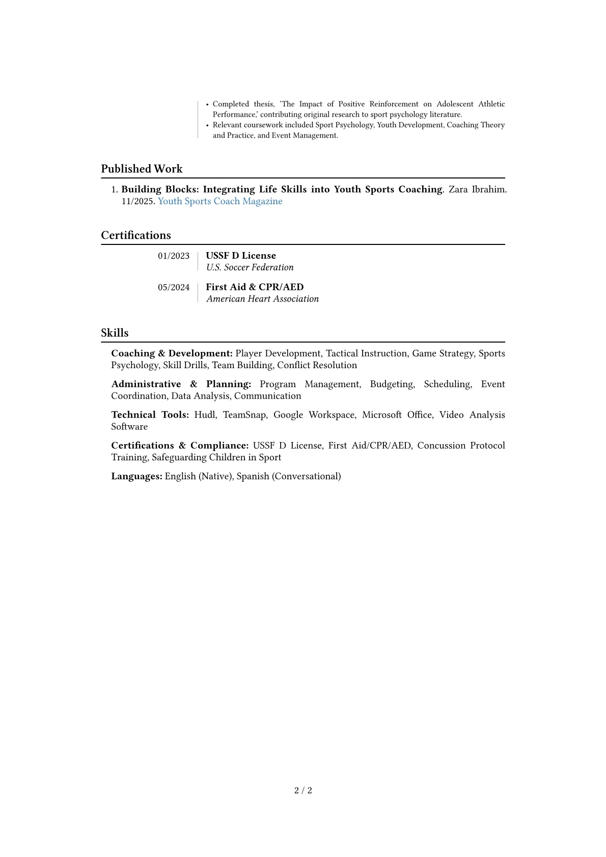 Youth Soccer Coach resume example, Career changer, page 2