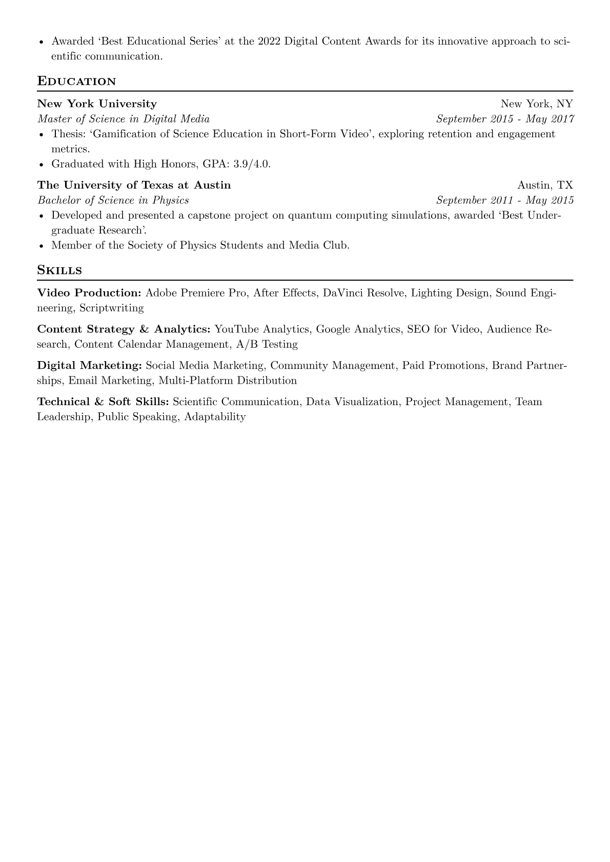 Youtuber resume example, Educational Youtuber, page 2