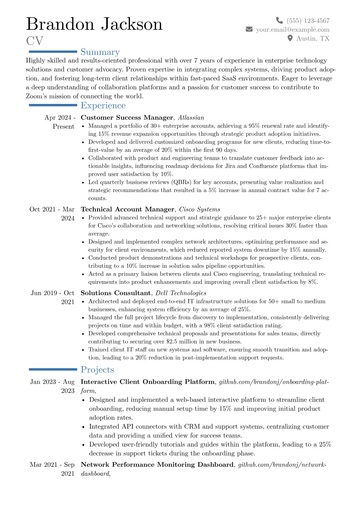 Zoom resume example, Career changer, page 1