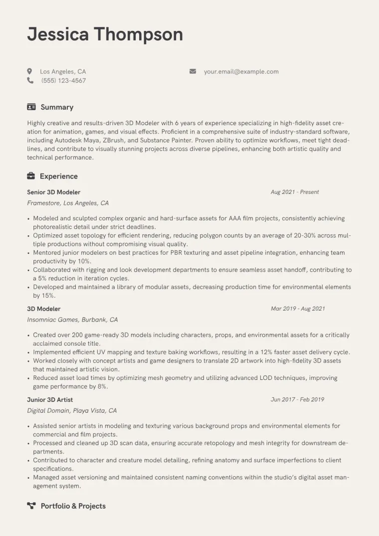 3D Modeler Resume Example CV template preview