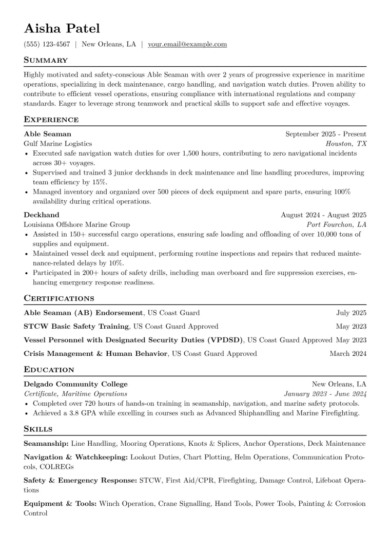 Able Seaman Resume Example preview