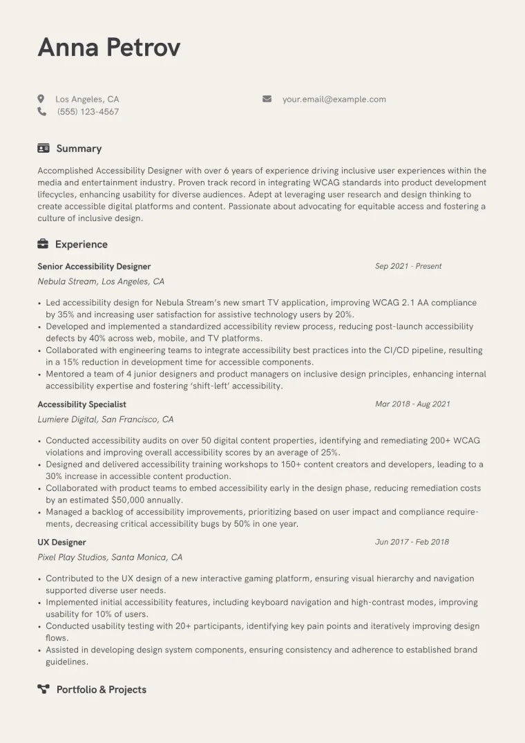 Accessibility Designer Resume Example CV template preview