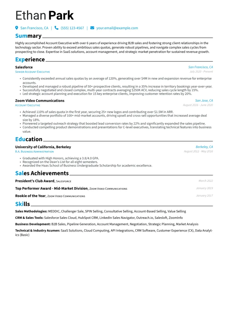Account Executive Resume Example CV template preview