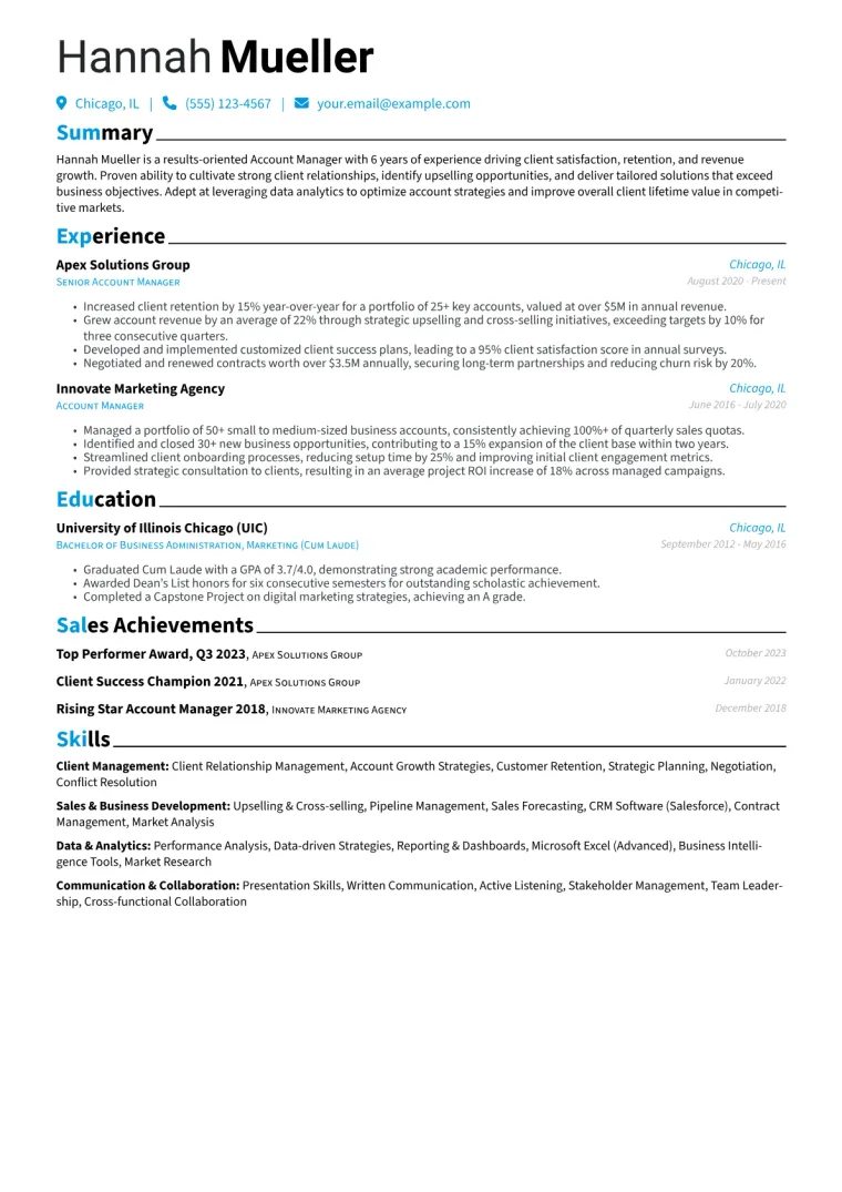 Account Manager Resume Example CV template preview