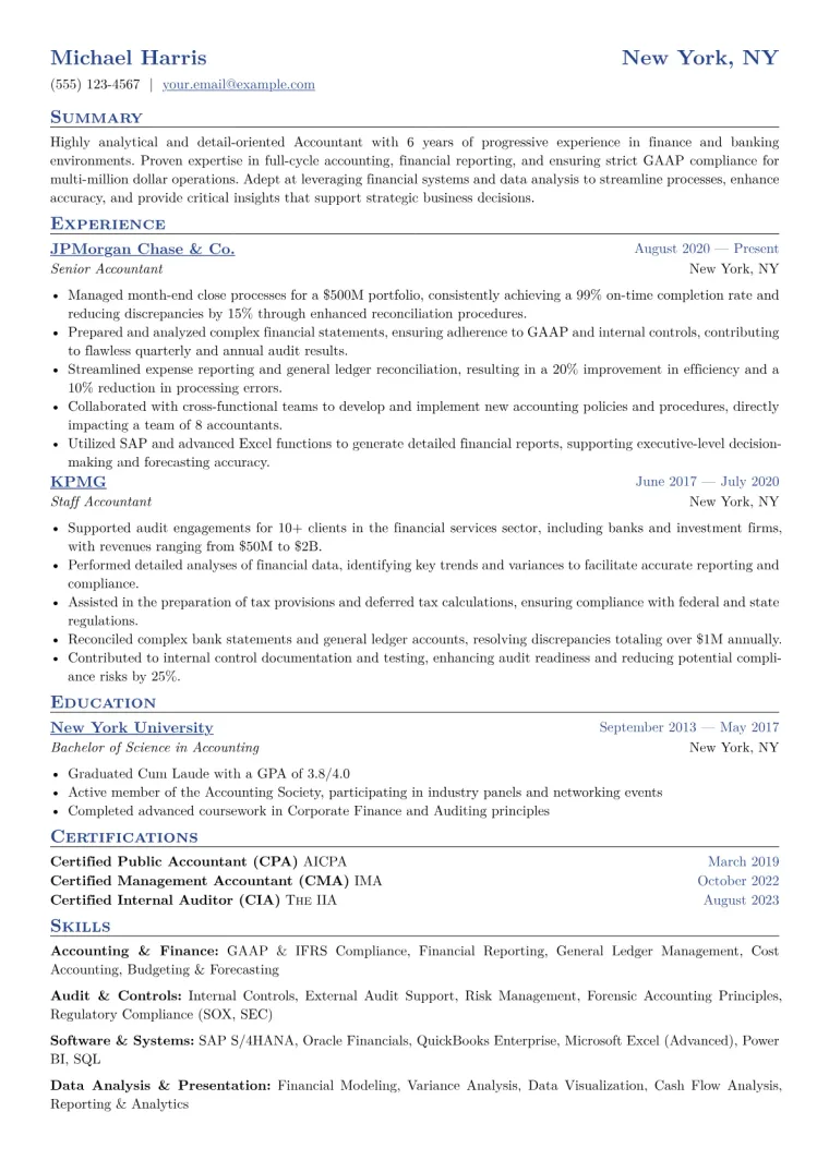 Accountant Resume Example CV template preview
