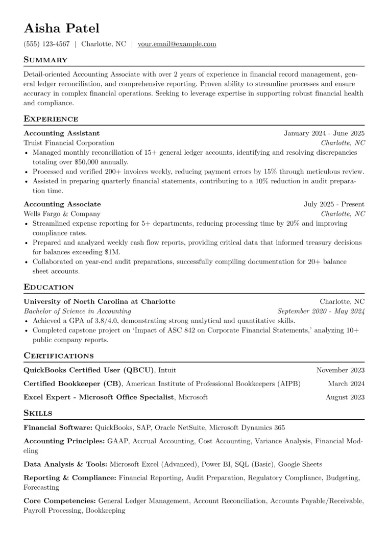 Accounting Associate Resume Example CV template preview