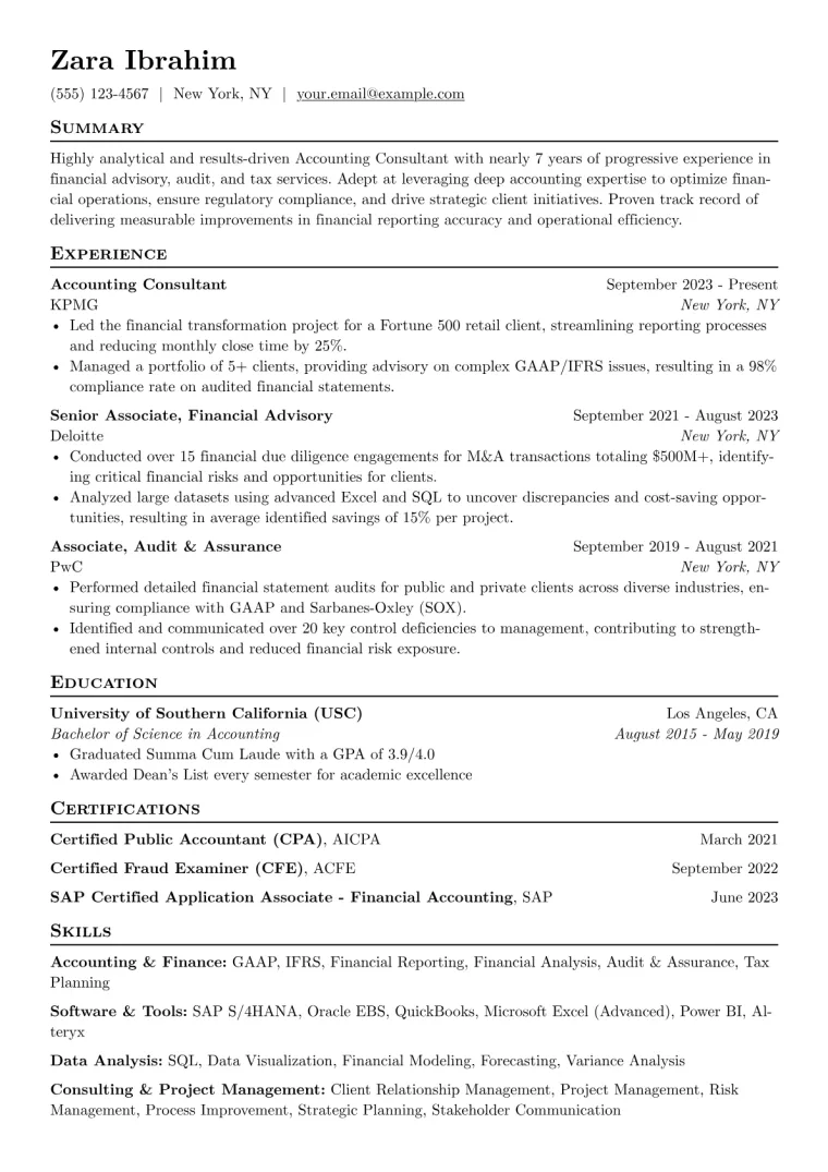 Accounting Consultant Resume Example preview