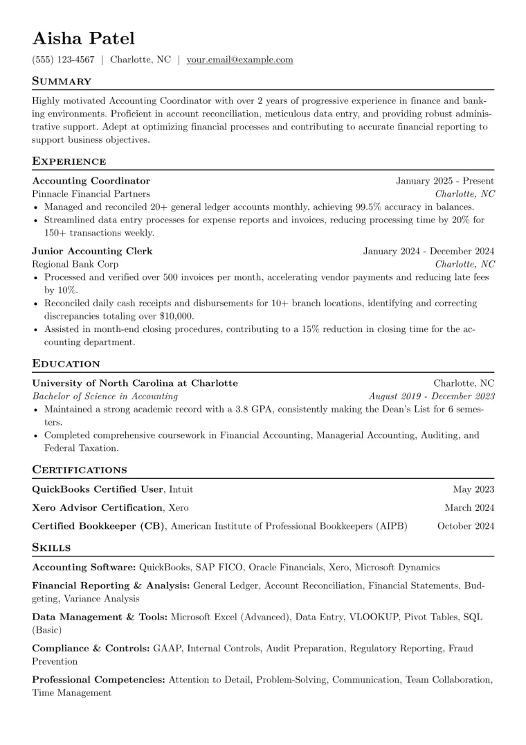 Accounting Coordinator Resume Example CV template preview