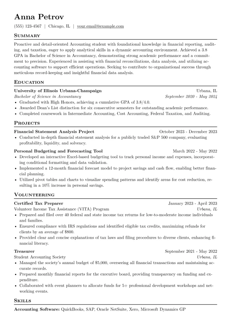 Accounting Intern Resume Example CV template preview