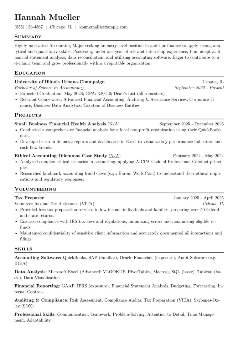 Accounting Major Resume Example CV template preview