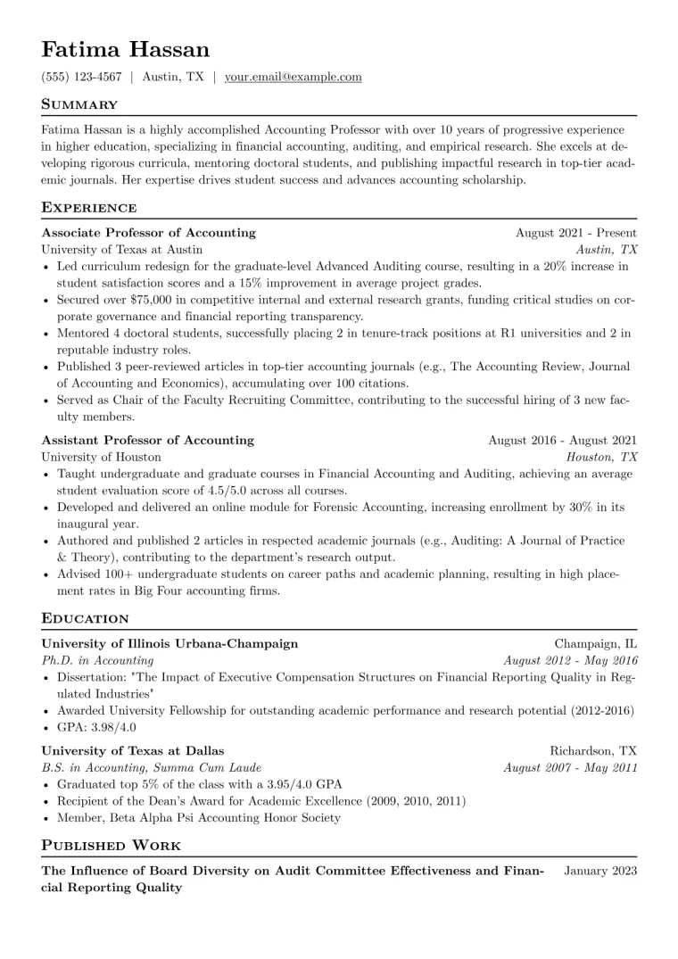 Accounting Professor Resume Example preview
