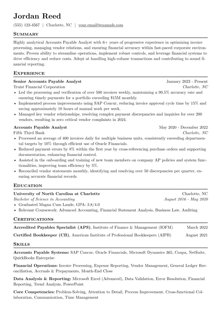 Accounts Payable Analyst Resume Example preview