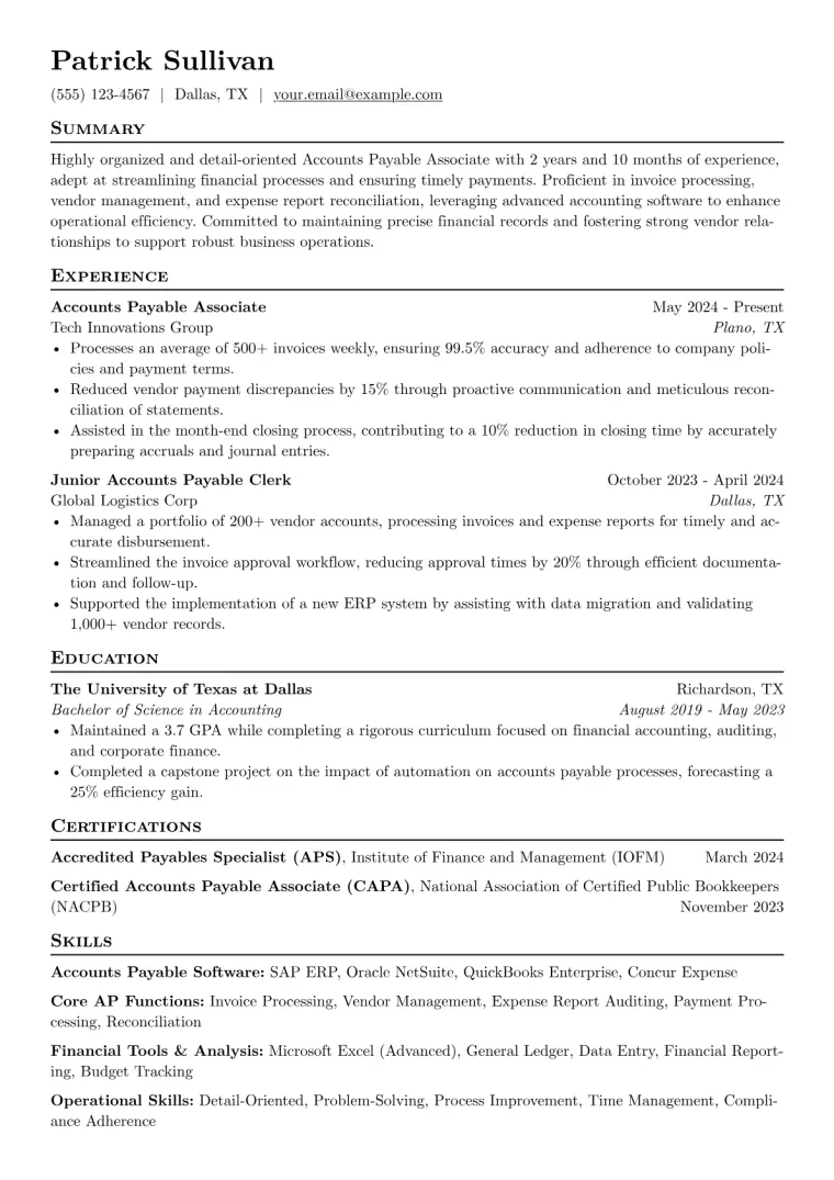 Accounts Payable Associate Resume Example preview