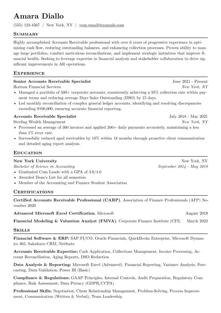 Accounts Receivable Resume Example CV template preview