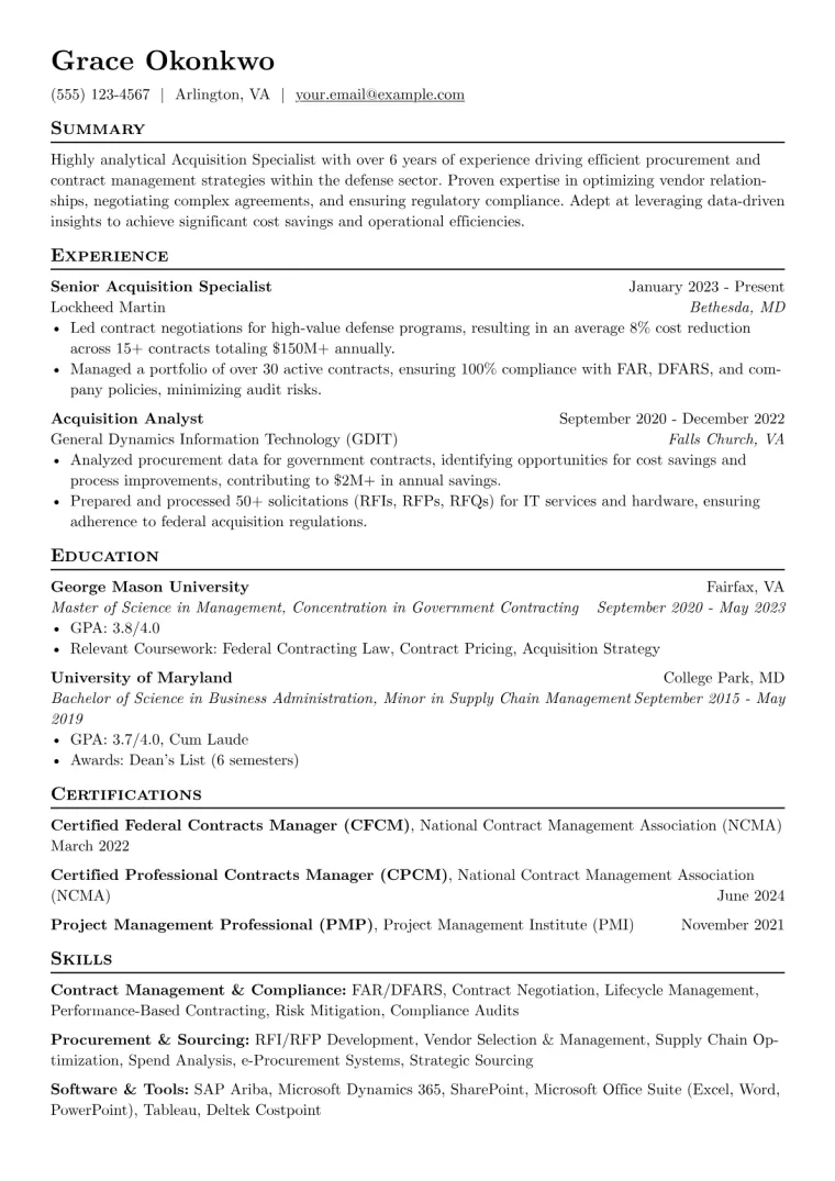 Acquisition Specialist Resume Example preview