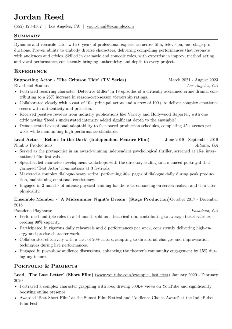 Acting Resume Example CV template preview