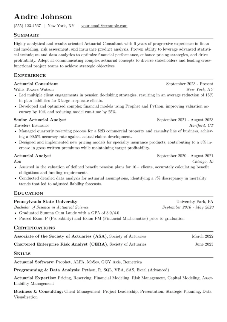 Actuarial Consultant Resume Example preview