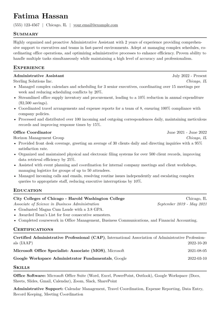 Administrative Assistant Resume Example CV template preview