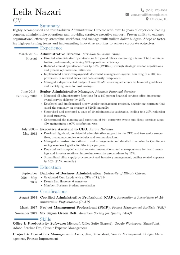 Administrative Director Resume Example