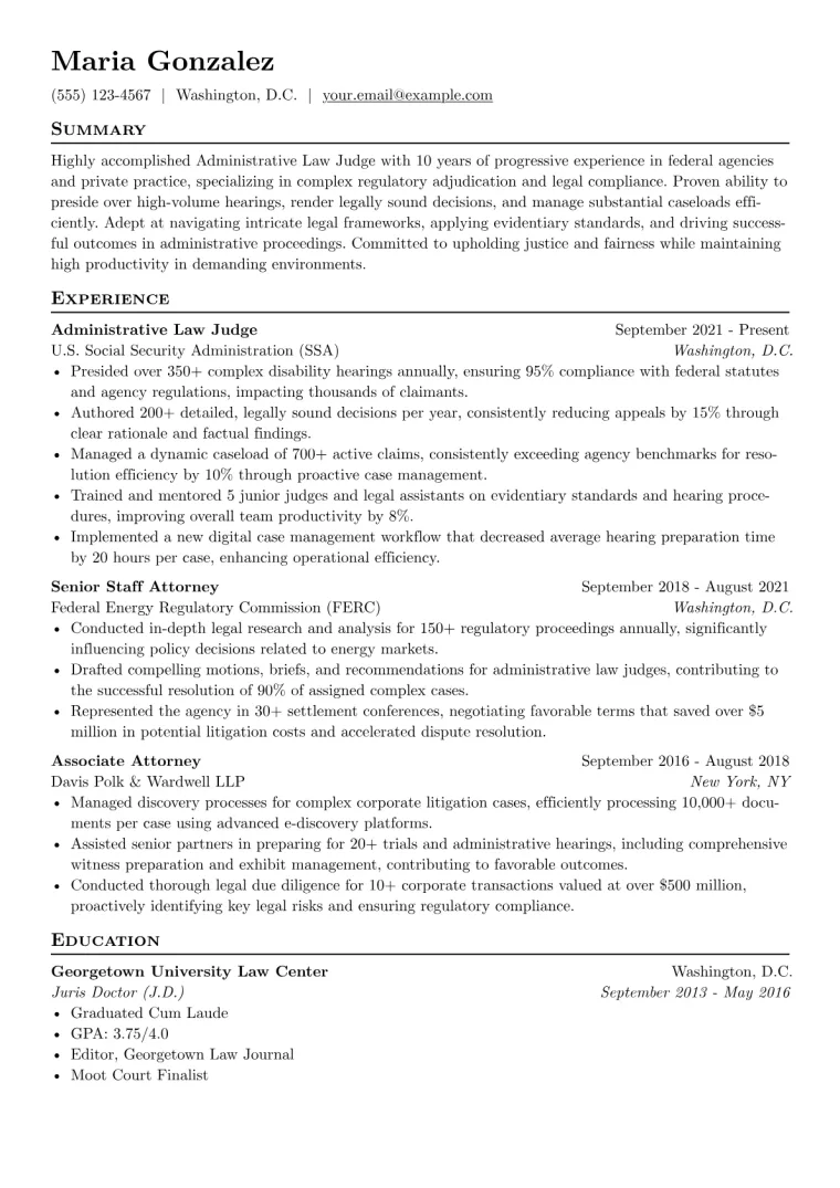 Administrative Law Judge Resume Example preview