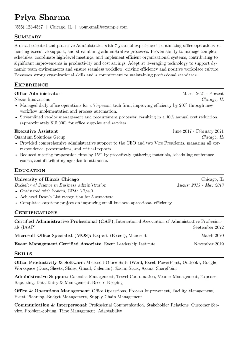 Administrator Resume Example CV template preview