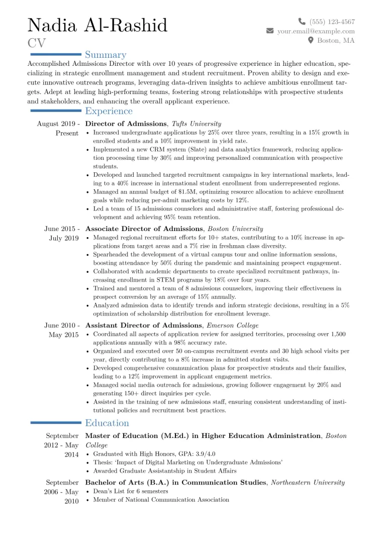 Admissions Director Resume Example CV template preview