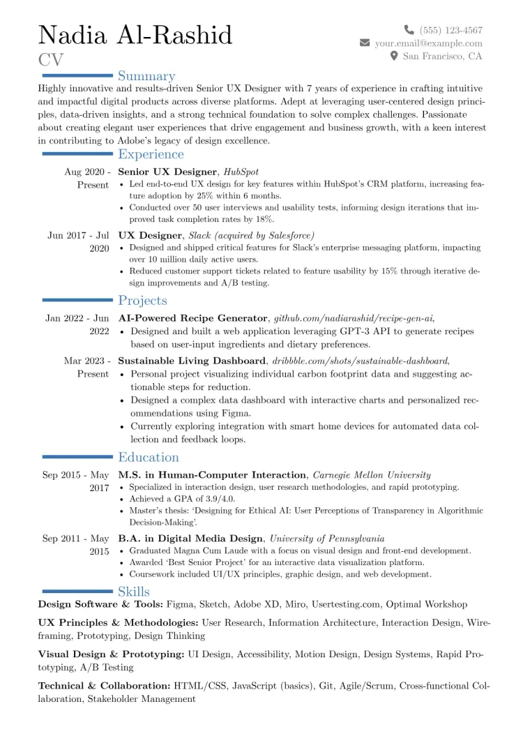 Adobe Resume Example CV template preview