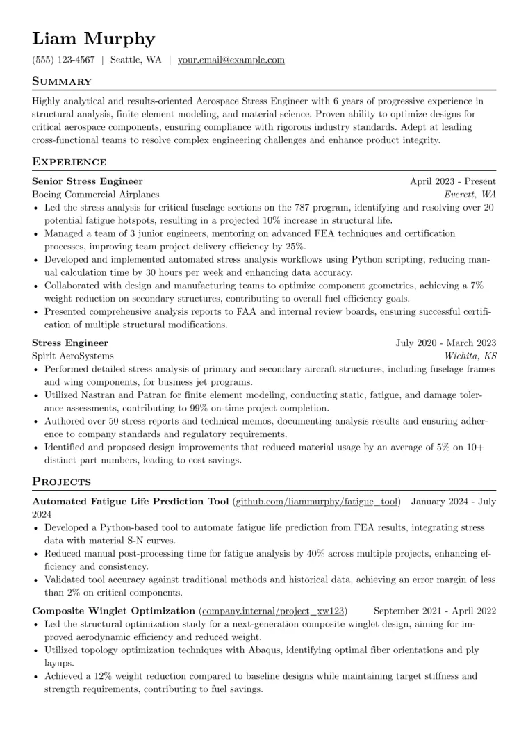 Aerospace Stress Engineer Resume Example preview