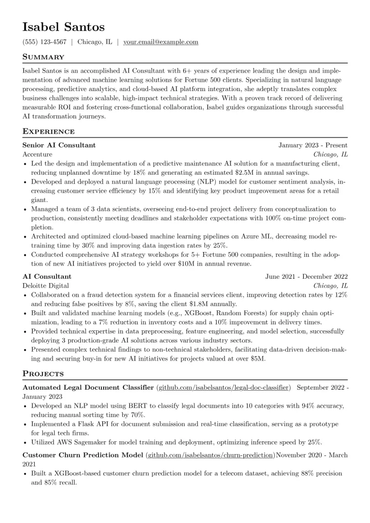 AI Consultant Resume Example preview