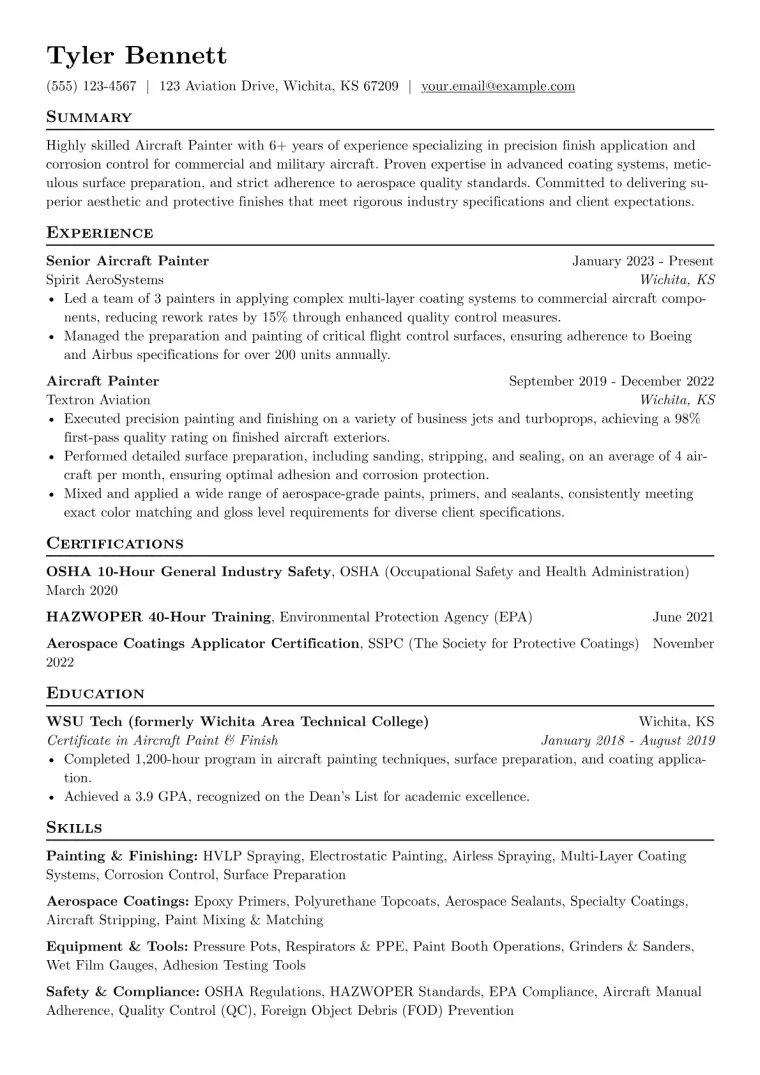 Aircraft Painter Resume Example preview
