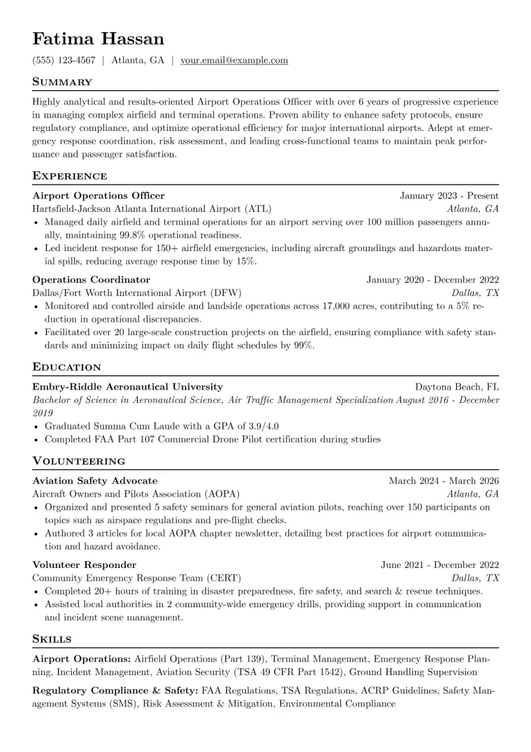 Airport Operations Officer Resume Example preview