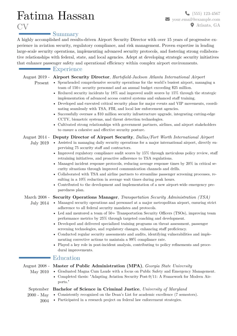 Airport Security Director Resume Example CV template preview