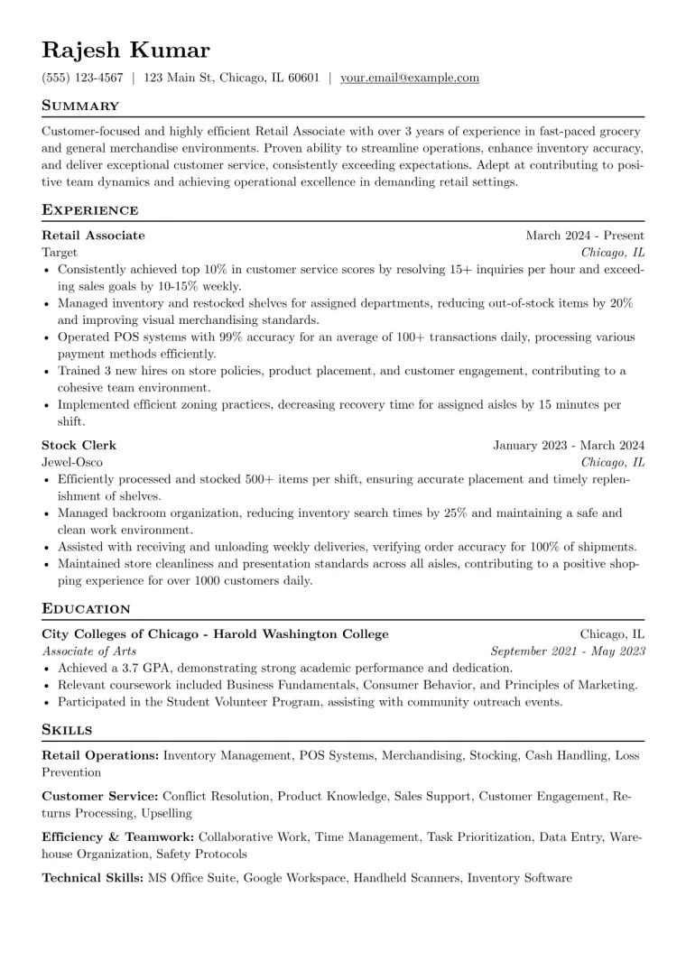 Aldi Resume Example CV template preview