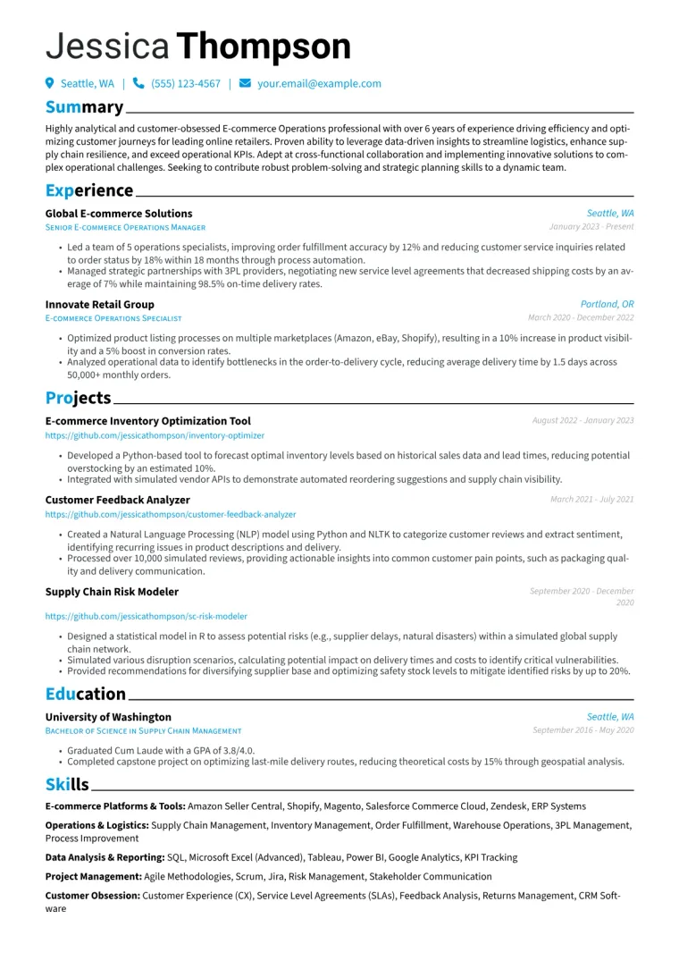 Amazon Resume Example CV template preview